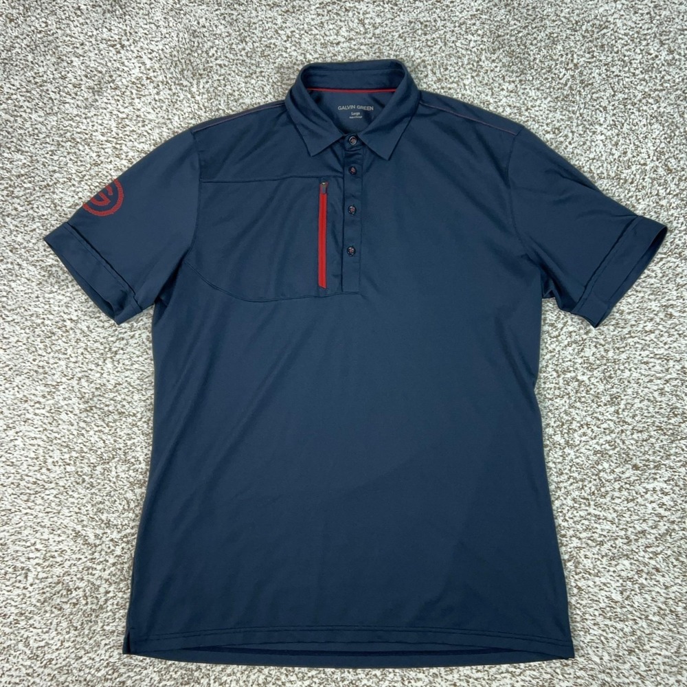 Galvin Green Polo Shirt Mens Large Blue Golf Performance Pocket Quick Dry Top